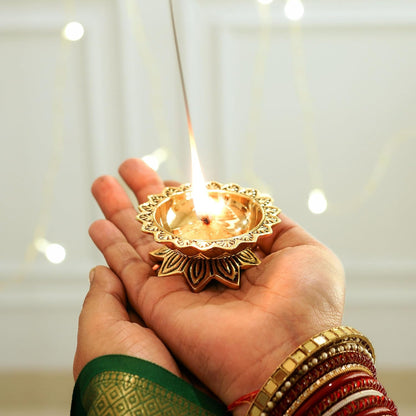 Brass Padma Lotus Diya (Set of 2)