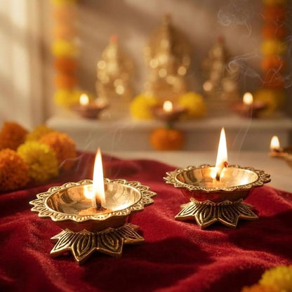 Brass Padma Lotus Diya (Set of 2)
