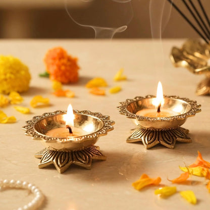 Brass Padma Lotus Diya (Set of 2)