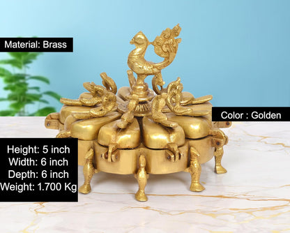 Brass Peacock Kumkum Box, 9 Compartments