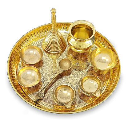 Brass Puja Thali Set, 8 Inch