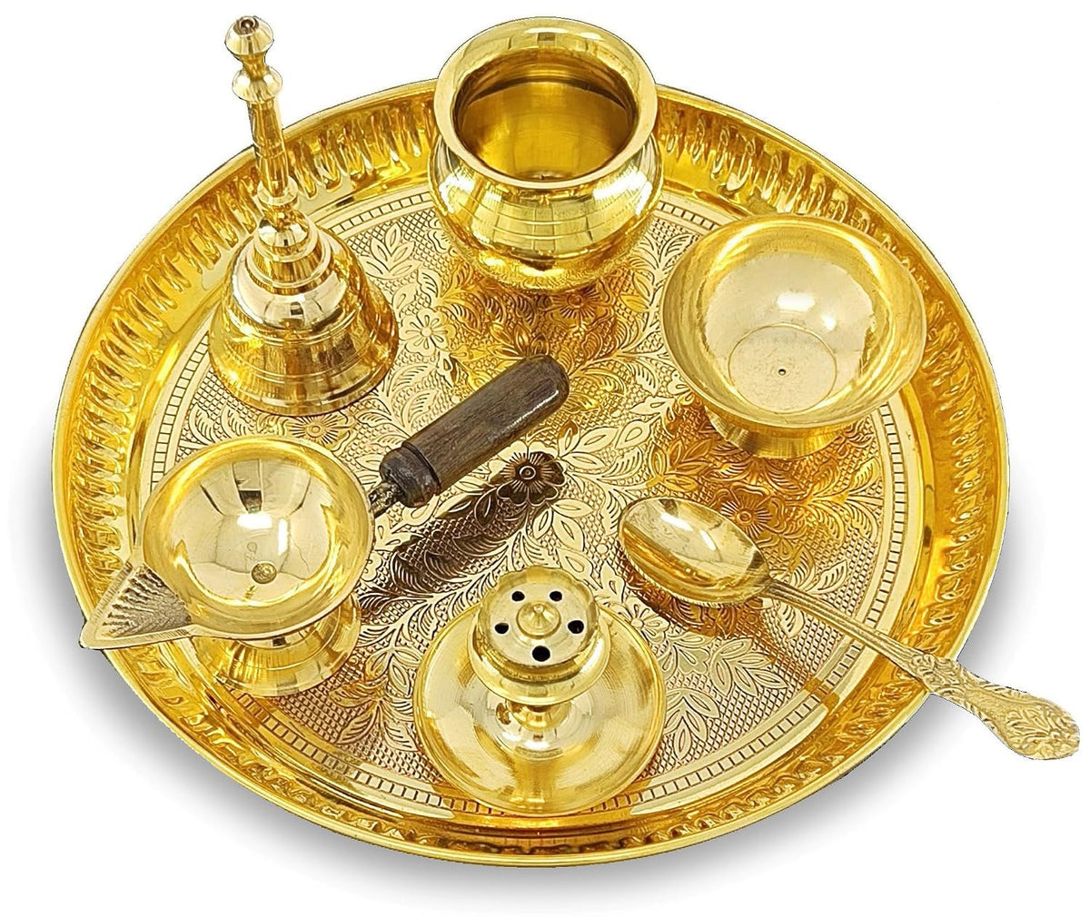 Brass Puja Thali Set, 8 Inch