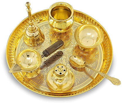 Brass Puja Thali Set, 8 Inch