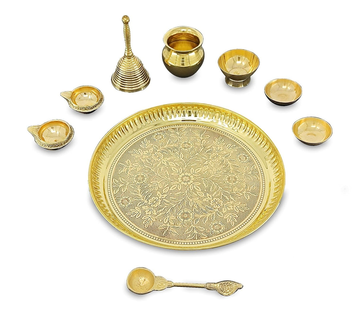 Brass Puja Thali Set, 8 Inch