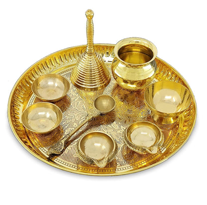 Brass Puja Thali Set, 8 Inch