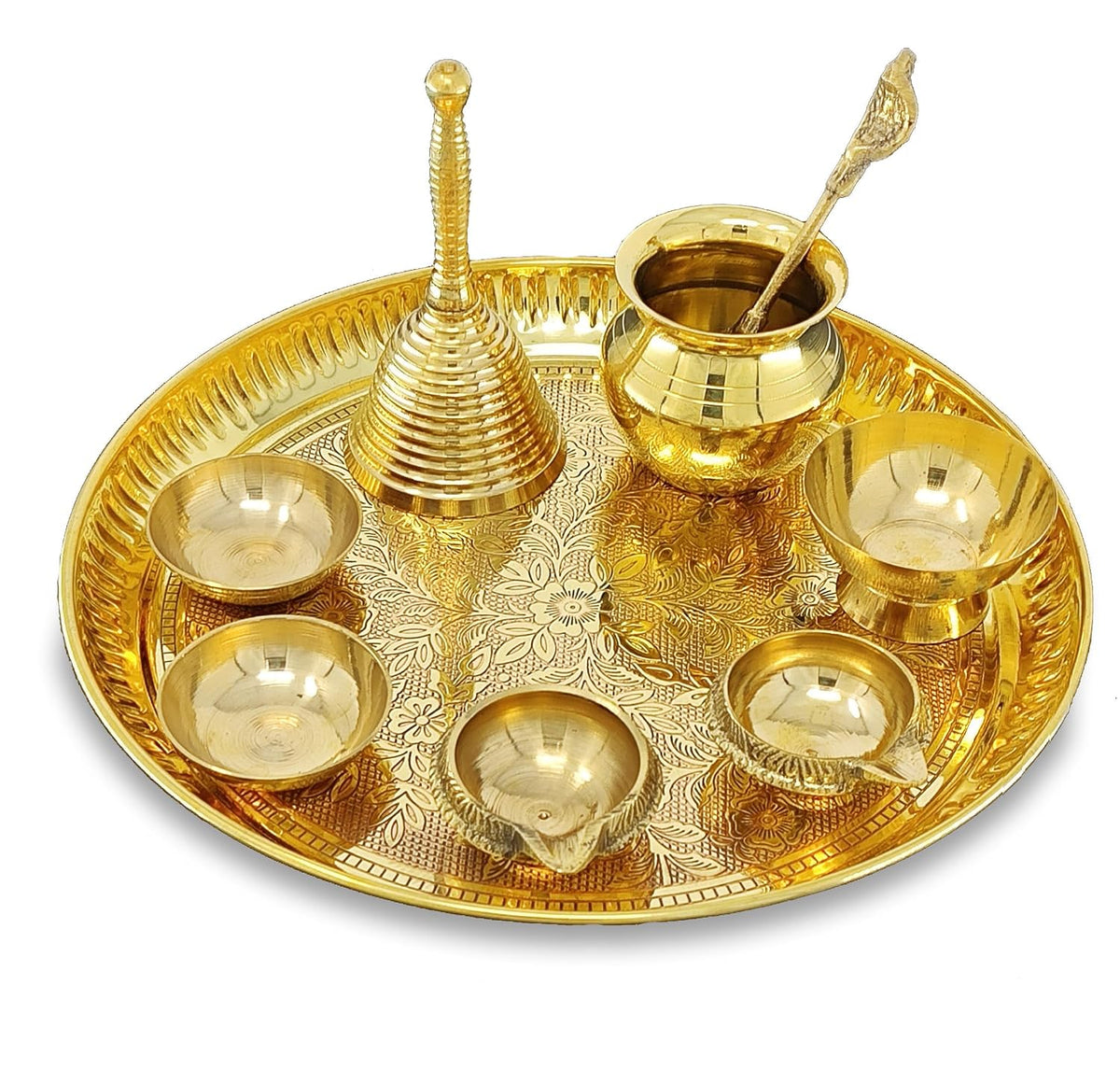 Brass Puja Thali Set, 8 Inch