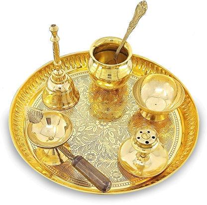 Brass Puja Thali Set, 8 Inch