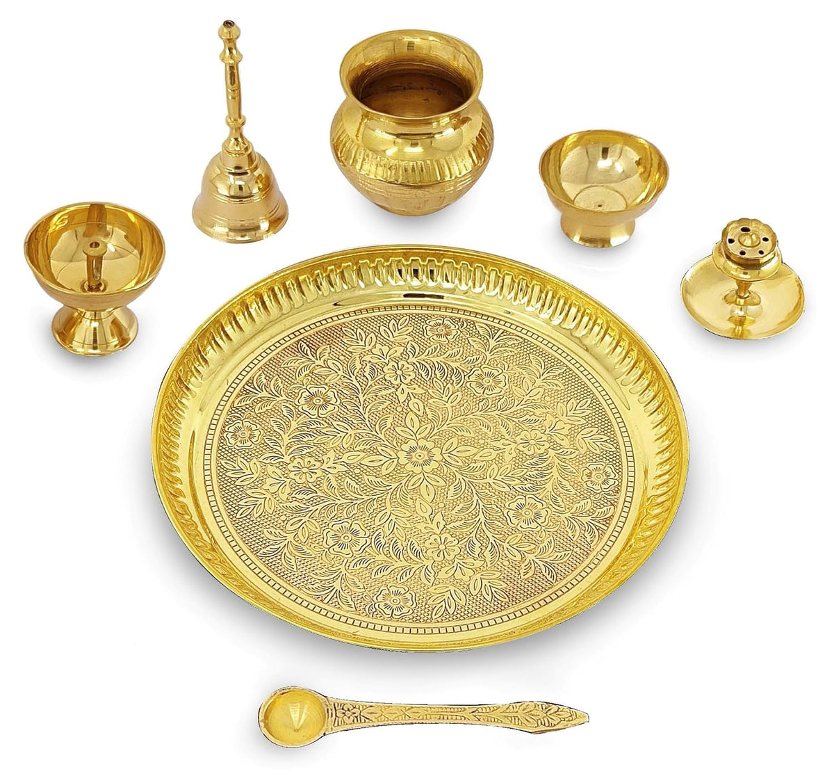 Brass Puja Thali Set, 8 Inch