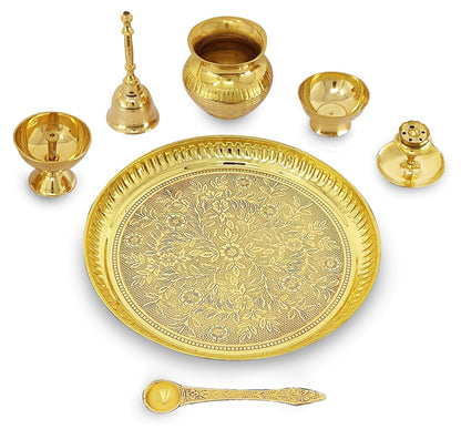 Brass Puja Thali Set, 8 Inch