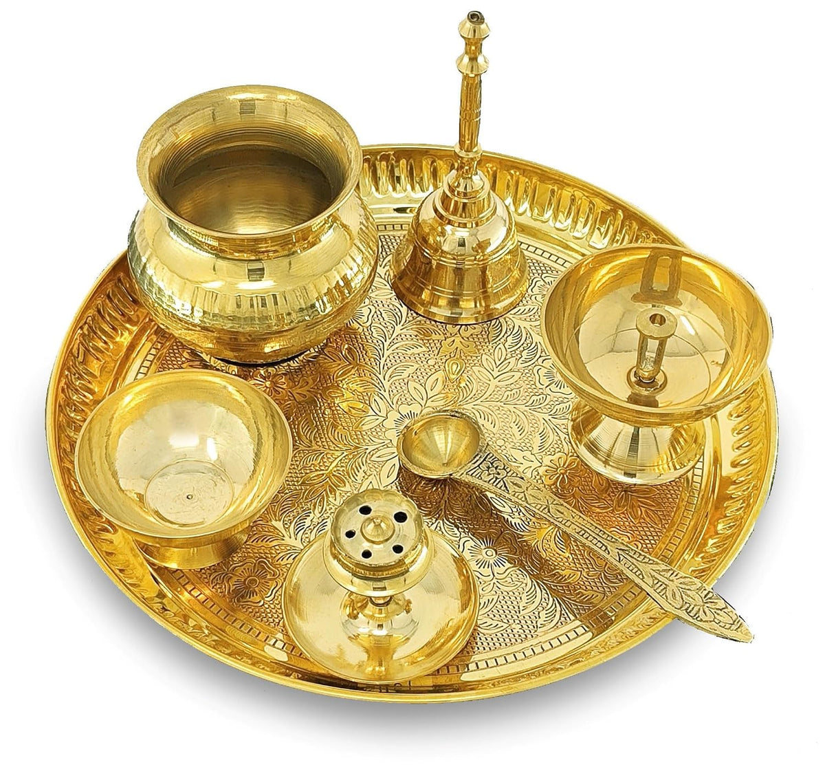 Brass Puja Thali Set, 8 Inch