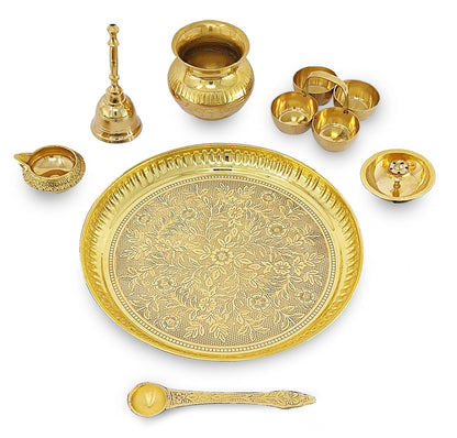 Brass Puja Thali Set, 8 Inch