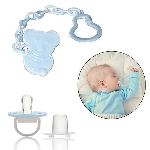 Safe-O-Kid Animal Design Silicone Pacifier/Soother With Holder Chain And Clip, Blue Bear Mytrendzcart