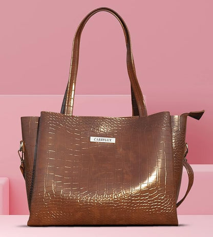 Carrylux Large Capacity Croco Pattern Tote Bags For Womens Big Purses And Handbags Ladies Big Shoulder Bag From ( Brown ) - Mytrendzcart