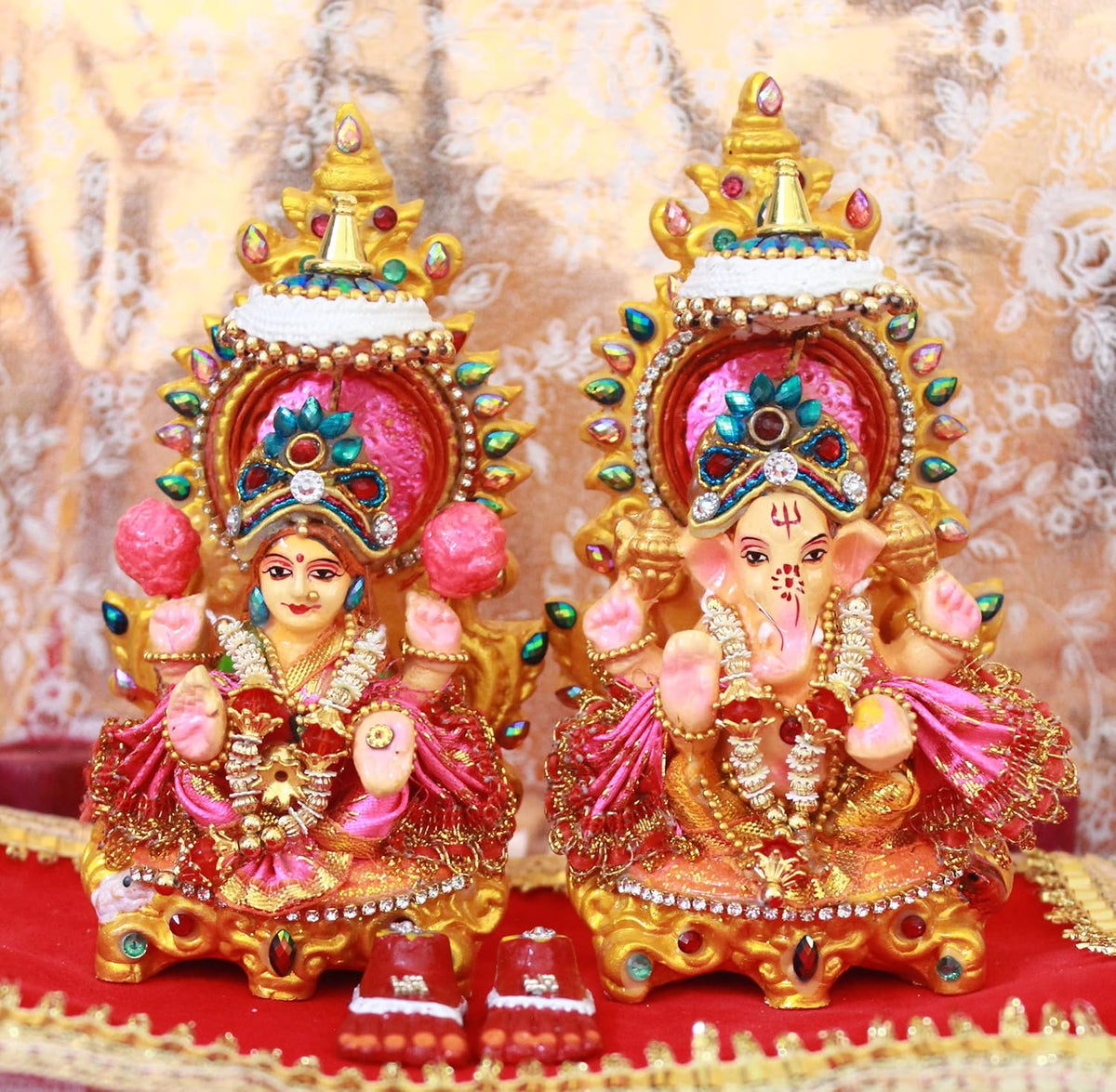Handcrafted Clay Laxmi Ganesh Idol Pair - Eco-Friendly Terracotta Murti