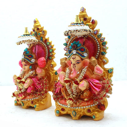 Handcrafted Clay Laxmi Ganesh Idol Pair - Eco-Friendly Terracotta Murti