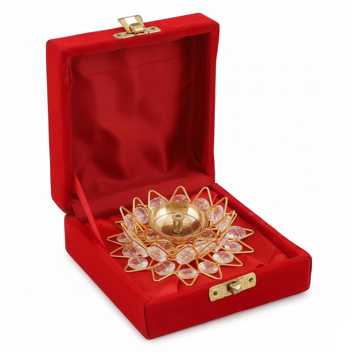 Crystal Lotus Diya with Velvet Gift Box