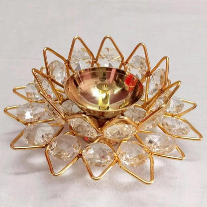 Crystal Lotus Diya with Velvet Gift Box
