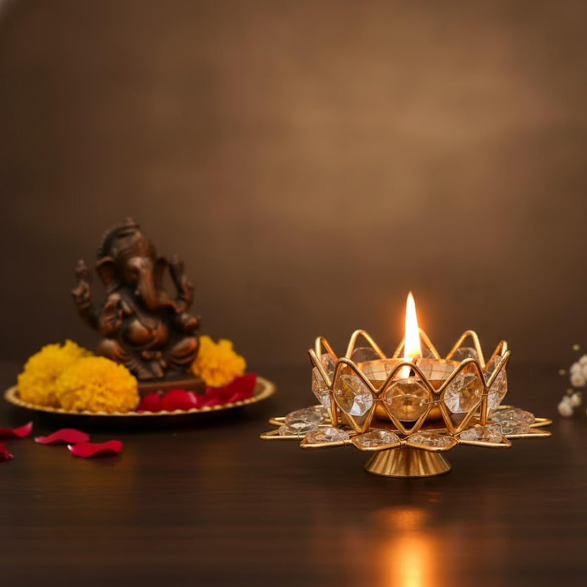 Crystal Lotus Diya with Velvet Gift Box