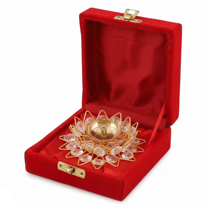 Crystal Lotus Diya with Velvet Gift Box