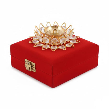 Crystal Lotus Diya with Velvet Gift Box