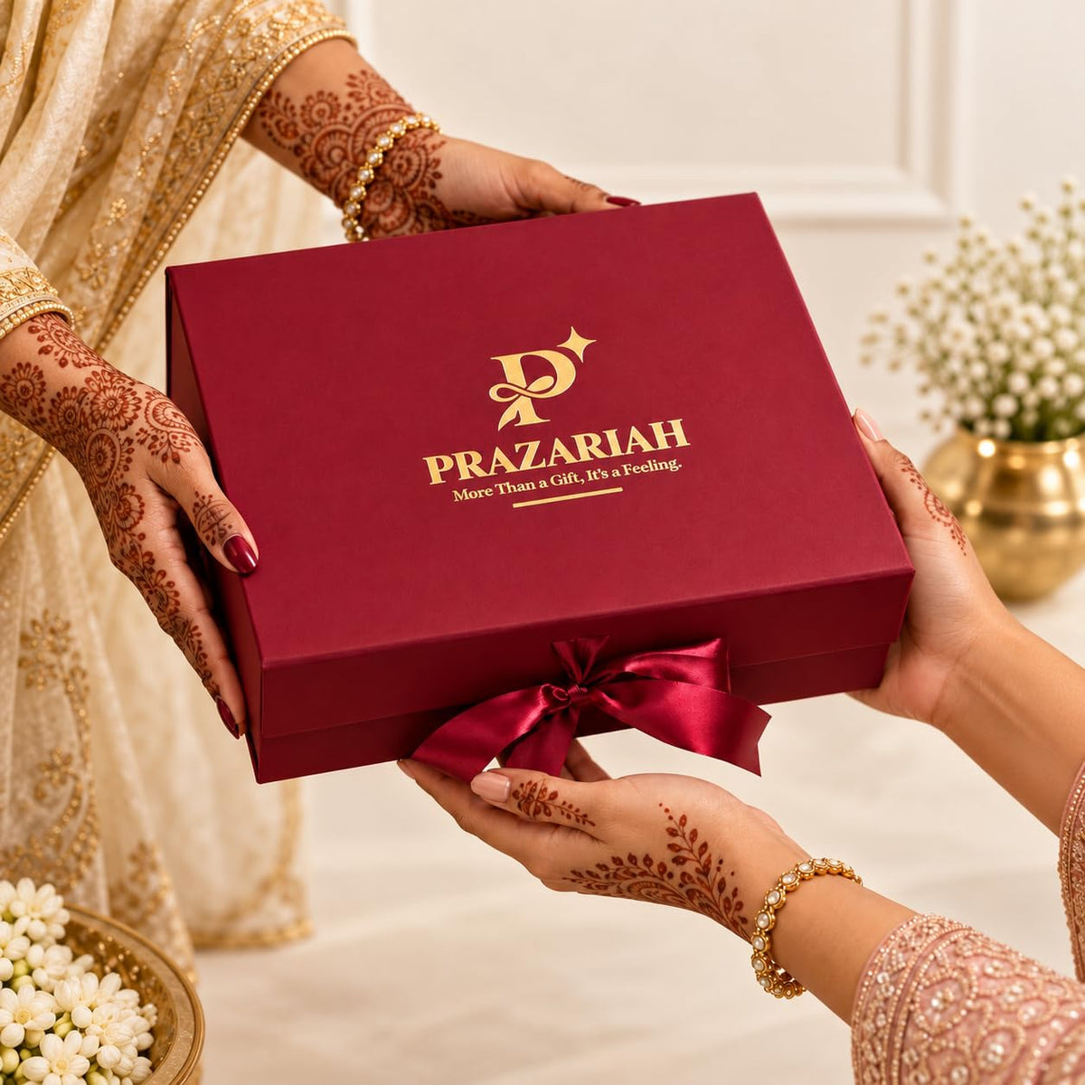 Diwali Pooja Gift Box, 12 Essentials (Brass Thali, Idols, Diya)