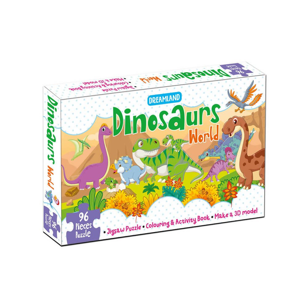 Dreamland Dinosaurs World Jigsaw Puzzle for Kids ? 96 Pcs | With Colouring & Activity Book and 3D Model - Mytrendzcart