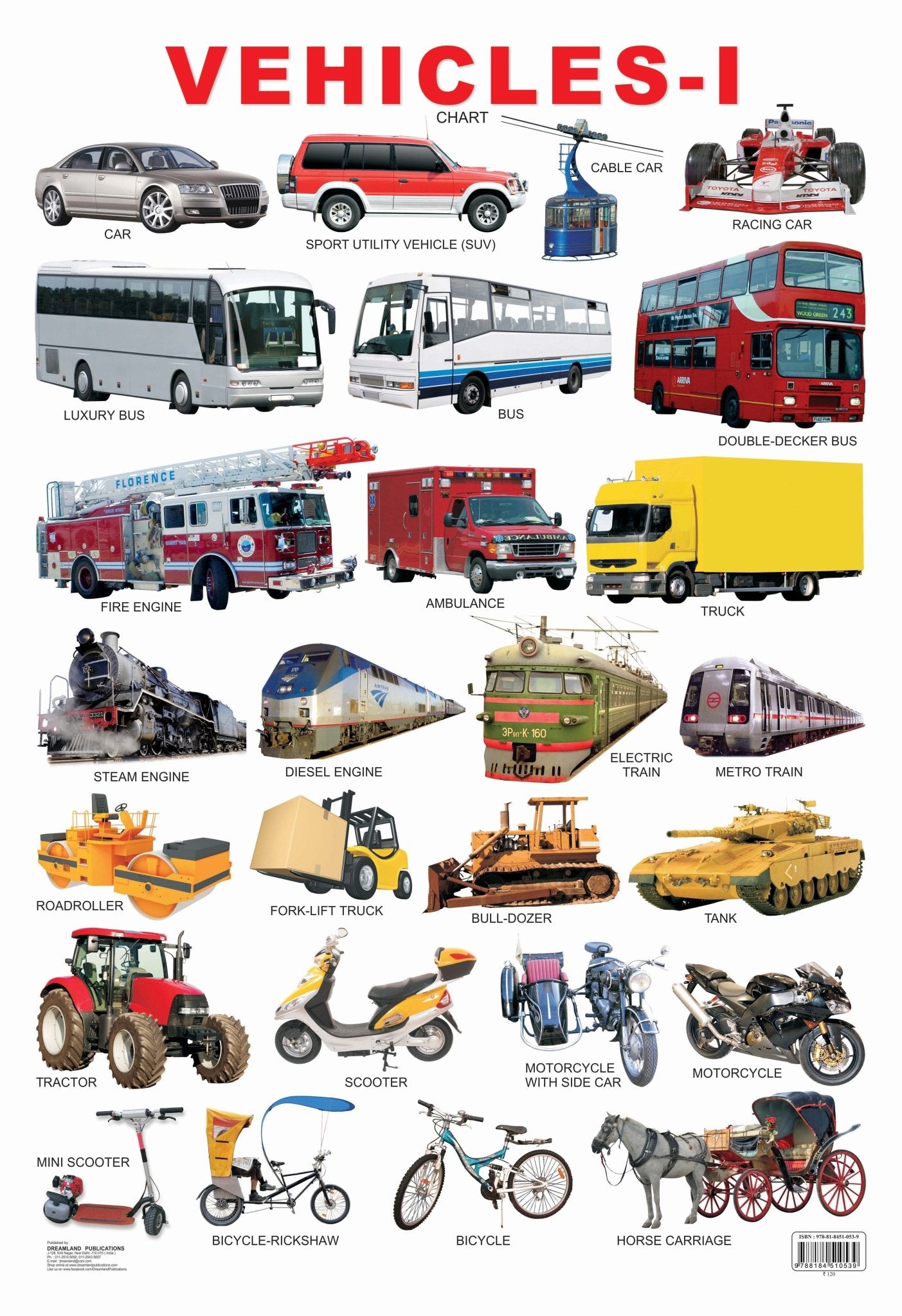 Dreamland Publications Educational Chart for Kids - Vehicles - 1 - Mytrendzcart