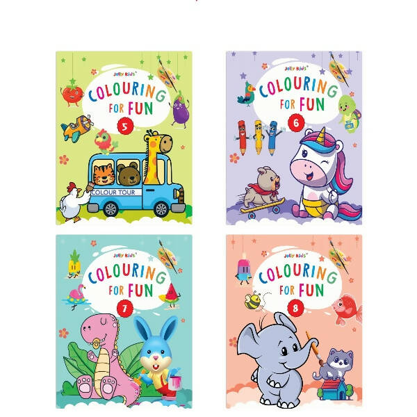 Jolly Kids Colouring for Fun Books B| Set of 4| Each Book 64 Images|Colouring & Painting Books for Kids|Ages 3-8 Year - Mytrendzcart