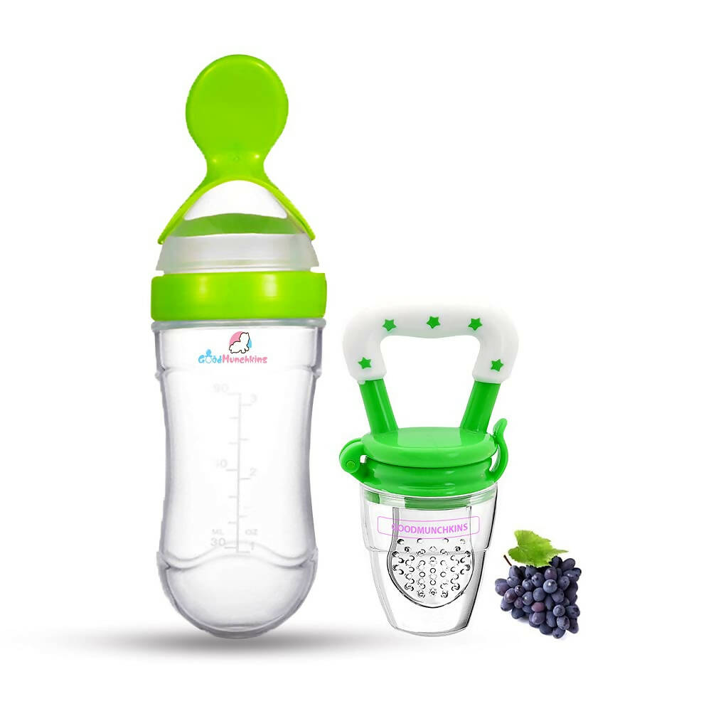 Goodmunchkins Silicone Spoon Food Feeder & Fruit Feeder for Toddlers Food Grade Silicone Bottle 90ml-Green - Mytrendzcart