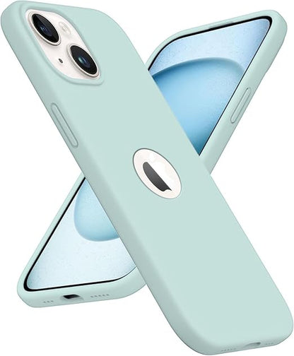Elzzi Microfiber Logo Cut Cover Compatible for iPhone 13 Case Cushion Liquid Soft Silicone Gel Rubber Phone Cases Non - Slip Full Body Protective Shockproof Back Cover 6.1 inch, Mint Green - Mytrendzcart