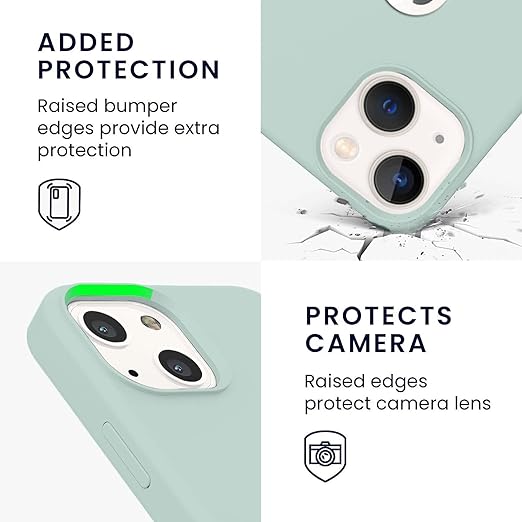 Elzzi Microfiber Logo Cut Cover Compatible for iPhone 13 Case Cushion Liquid Soft Silicone Gel Rubber Phone Cases Non - Slip Full Body Protective Shockproof Back Cover 6.1 inch, Mint Green - Mytrendzcart