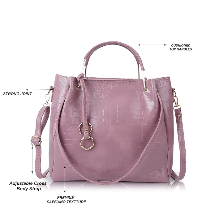Envias Leatherette Handbags For Women's Ladies Combo Of 3 (D - 64 - Pink) - Mytrendzcart