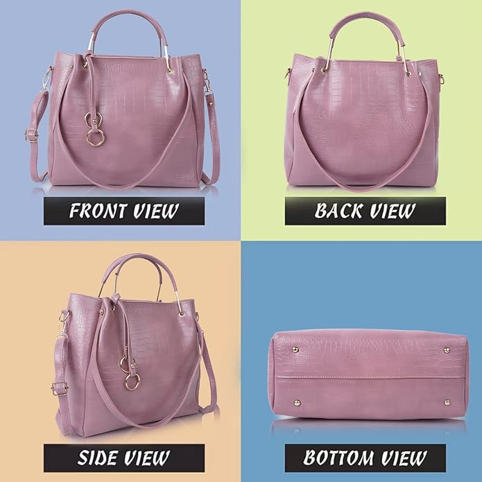 Envias Leatherette Handbags For Women's Ladies Combo Of 3 (D - 64 - Pink) - Mytrendzcart