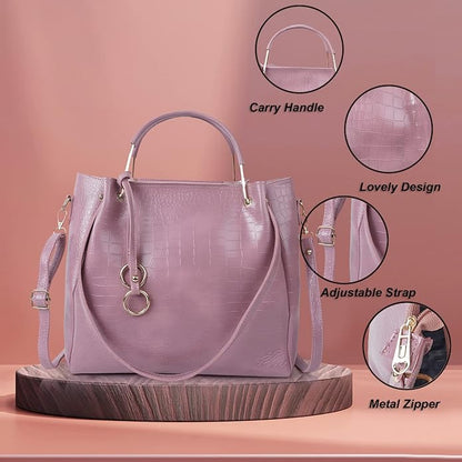 Envias Leatherette Handbags For Women's Ladies Combo Of 3 (D - 64 - Pink) - Mytrendzcart