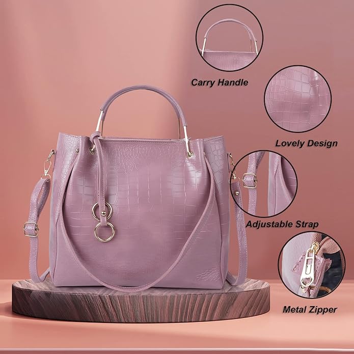 Envias Leatherette Handbags For Women's Ladies Combo Of 3 (D - 64 - Pink) - Mytrendzcart