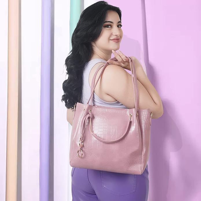 Envias Leatherette Handbags For Women's Ladies Combo Of 3 (D - 64 - Pink) - Mytrendzcart