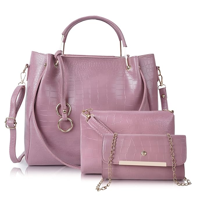 Envias Leatherette Handbags For Women's Ladies Combo Of 3 (D - 64 - Pink) - Mytrendzcart