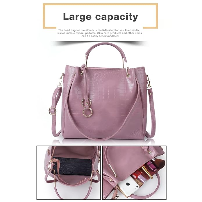 Envias Leatherette Handbags For Women's Ladies Combo Of 3 (D - 64 - Pink) - Mytrendzcart