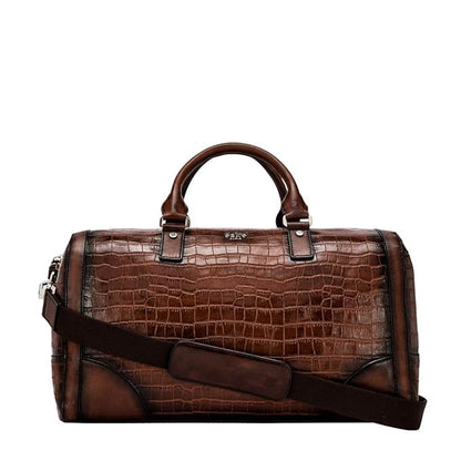 eske - Genuine Leather Unisex Large Duffle Bag - 20 litres - 16" Laptop Compartment - 1 Main Compartment - Mobile Pouch - Detachable Strap - Travel Friendly - Water Resistant (Dark Tan HS) - Mytrendzcart