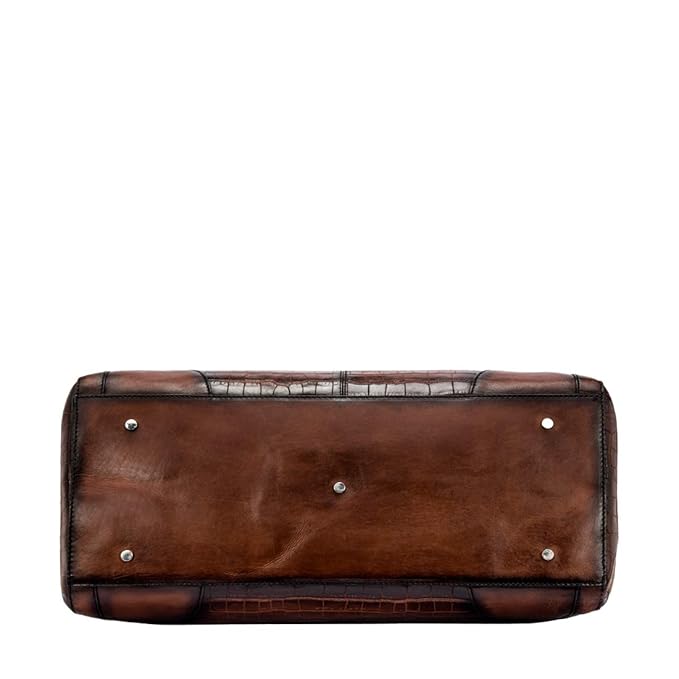 eske - Genuine Leather Unisex Large Duffle Bag - 20 litres - 16" Laptop Compartment - 1 Main Compartment - Mobile Pouch - Detachable Strap - Travel Friendly - Water Resistant (Dark Tan HS) - Mytrendzcart