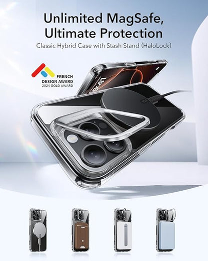 ESR for iPhone 16 Pro Case, Compatible with MagSafe, Military - Grade Protective Case, TPU, Built - in Stash Stand Phone Case, Scratch - Resistant Back Cover, Classic Series, Clear - Mytrendzcart