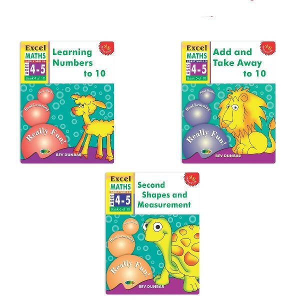 Excel Maths Early Skills Ages 4 - 5 Year Books for Junior kg| Set of 3| Learn Numbers Add & Take Away, Shapes, Measurement - Mytrendzcart
