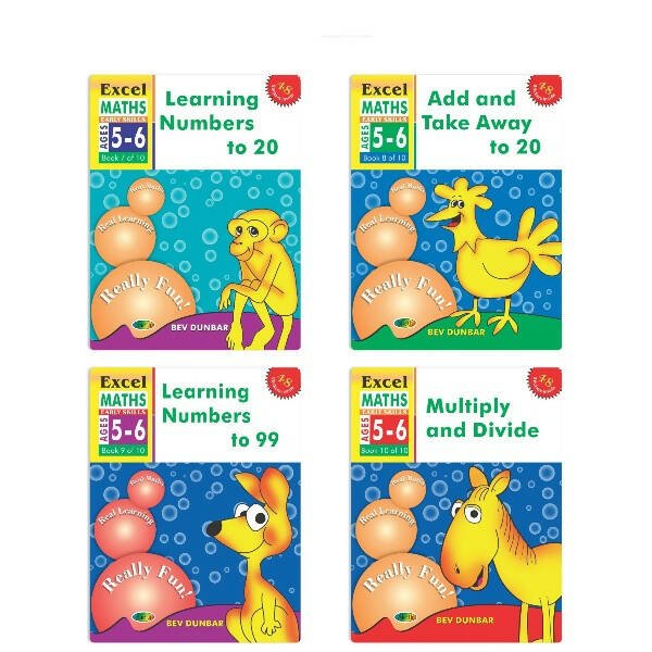 Excel Maths Early Skills Ages 5 - 6 Year Books for Senior KG| Set of 4| Numbers, Addition, Subtraction, Multiply, Divide - Mytrendzcart