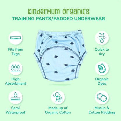 Kindermum Cotton Padded Pull Up Training Pants/ Padded Underwear For Kids Rugby Sparrow-Set of 2 Pcs -Medium (9-11 Kgs) - set of 2 Mytrendzcart