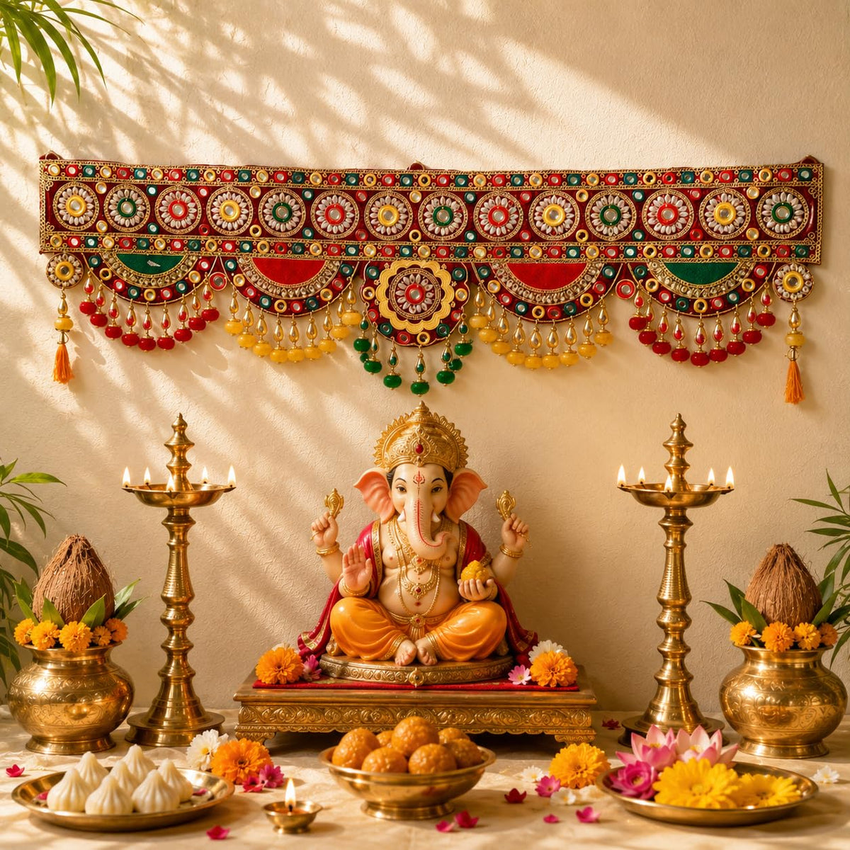 Fabric & Pearl Bandhanwar Toran, 37 Inch