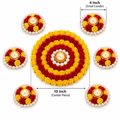 Flower Rangoli with Diya Set (9 Pcs)