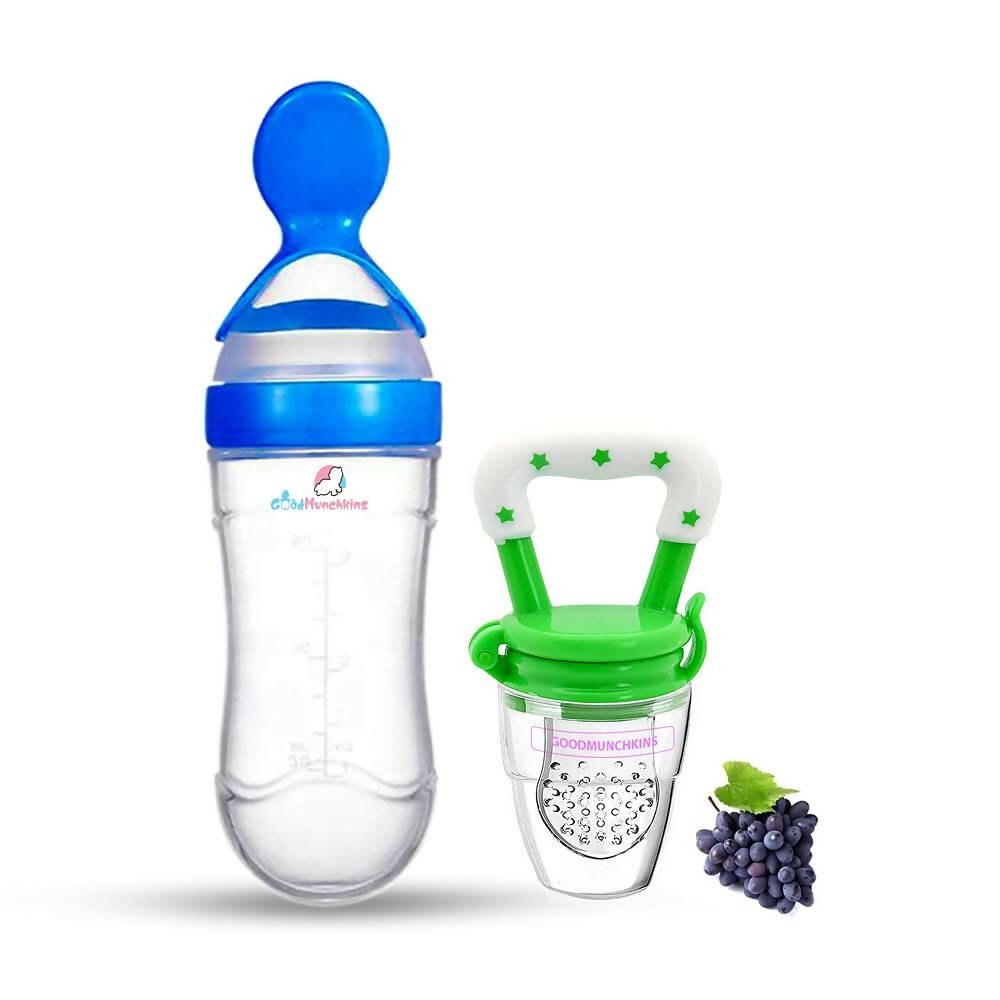 Goodmunchkins Silicone Spoon Food Feeder & Fruit Feeder for Toddlers Food Grade Silicone Bottle 90ml - Blue - Mytrendzcart