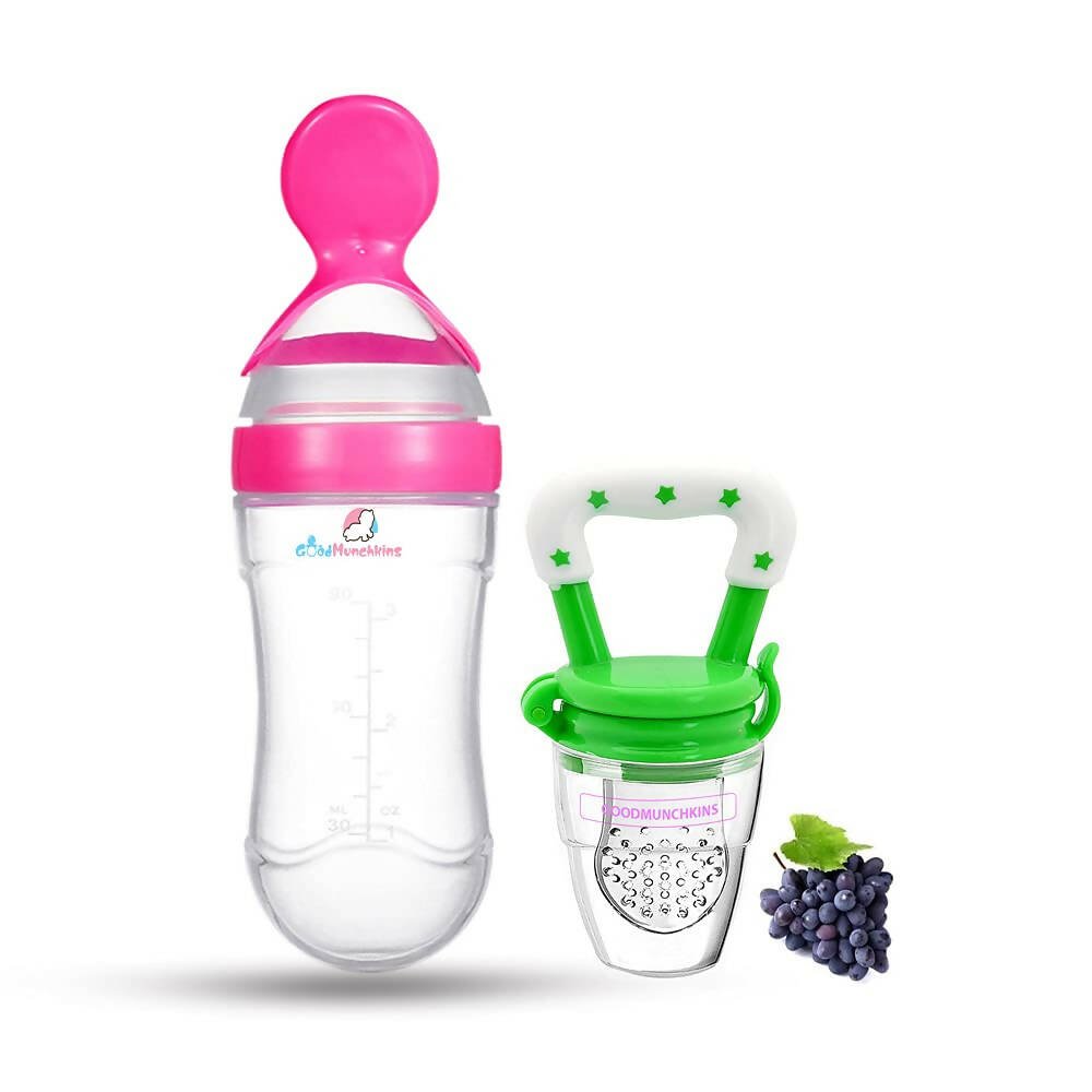 Goodmunchkins Silicone Spoon Food Feeder & Fruit Feeder for Toddlers Food Grade Silicone Bottle 90ml - Pink - Mytrendzcart