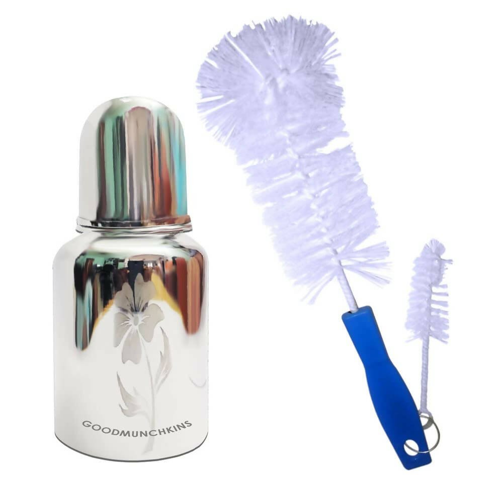 Goodmunchkins Stainless Steel Baby Feeding Bottle 304 Grade for Infants/Toddlers with Bottle Cleaning Brush - 150ml - Mytrendzcart