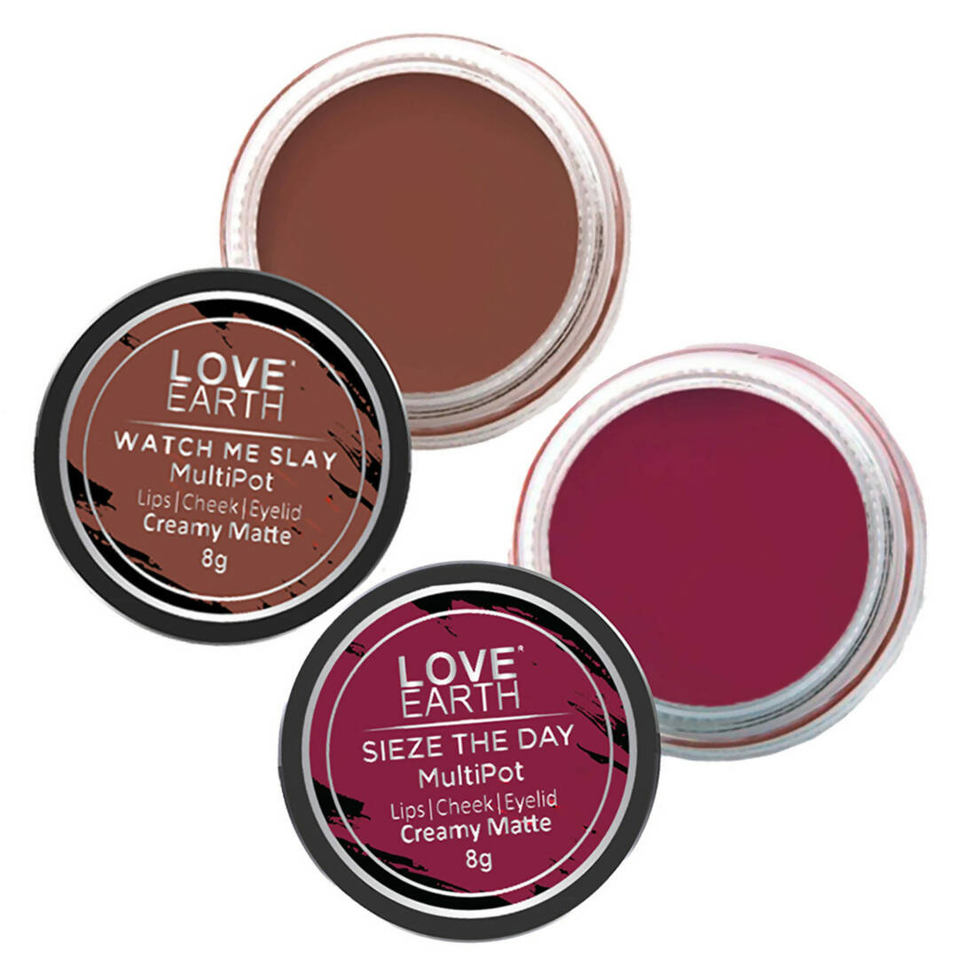 Love Earth Lip Tint & Cheek Tint Multipot Combo Raspberry Pink & Caramel Brown - Mytrendzcart